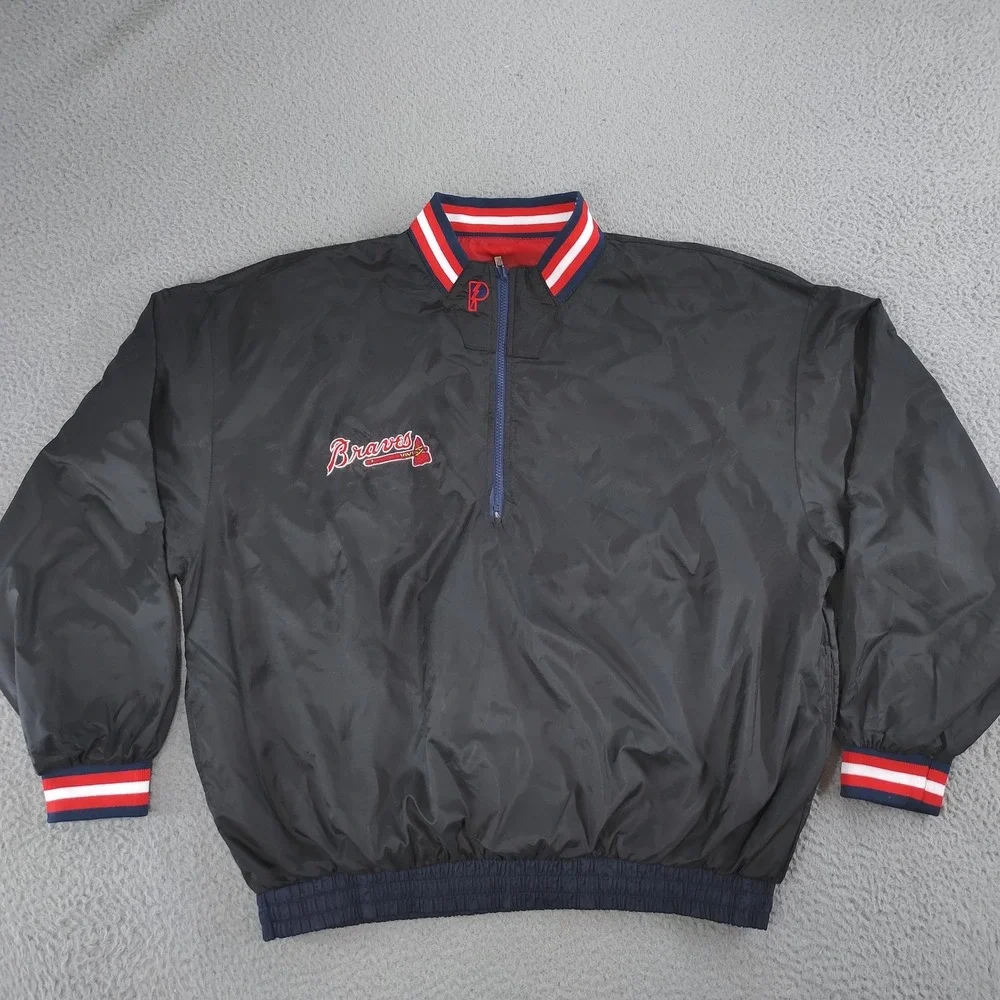 Vintage Atlanta Braves Jacket Pullover Mens XL Pro Player Reversible Blue 90s